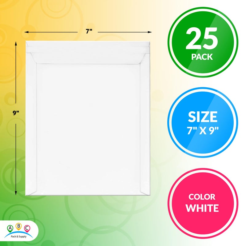 ABC PACK & SUPPLY White Rigid Mailers, 7 x 9 Inches. Pack of 25 Photo Mailer Envelopes. Flat Cardboard Mailers Self-Seal. Sturdy Cardboard Photo Envelope. Recyclable Hard Shipping Envelopes - Image 2